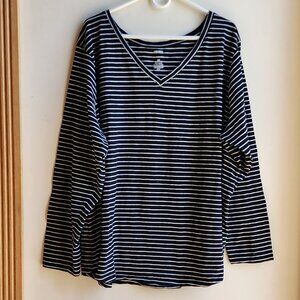 Sonoma Black/White Striped Long Sleeve V-Neck Jersey Size 4X